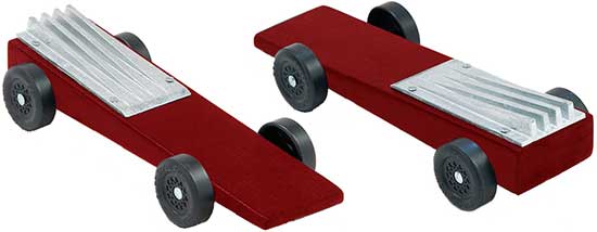 Aerodynamic weight on a wedge pinewood derby block
