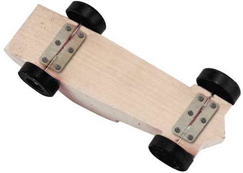 Axle keepers on a pinewood derby block