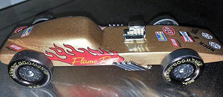 Pre cut pinewood derby car winner.