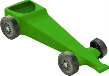 Example of a completed dragster pinewood derby car