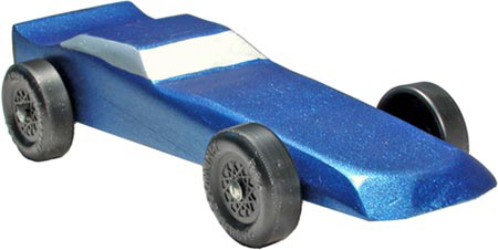 Blue Funnycar pinewood derby car
