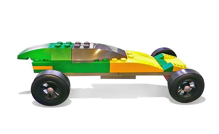 LEGO Pinewood Derby Car with gray cockpit