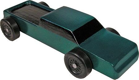 Green Pickup pinewood derby car