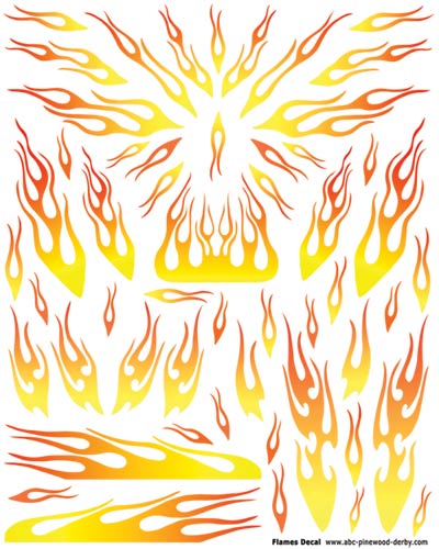 Yellow Flames Pinewood Derby Car Decal